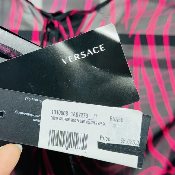 NWT $5,025 Versace Runway SS2023 Sheer Zebra Plisse Dress Red Black IT 40/US 4 - Picture 12 of 16